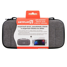 Набор аксессуаров Artplays для Nintendo Switch/OLED: чехол + защитное стекло + плёнка (NSO-1023) серый